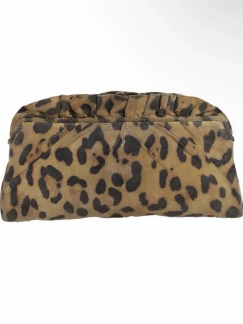 Lauren Merkin Womens Suede Animal Print Clutch Brown Size Small